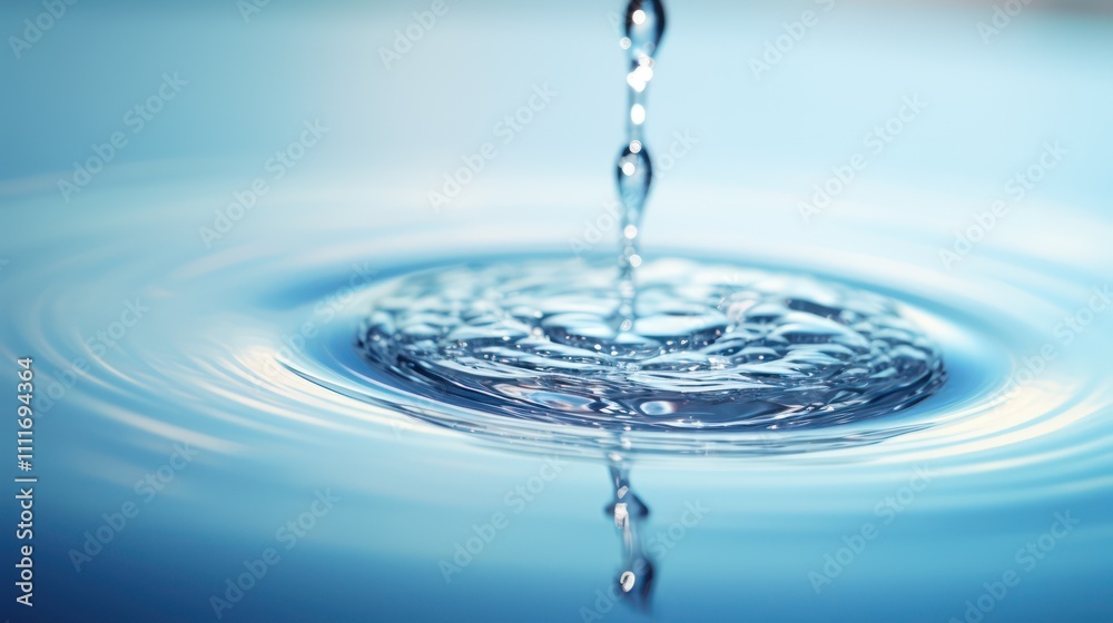 Close-Up View of Water Droplet Creating Ripples on a Calm Surface, Capturing the Beauty and Serenity of Natural Liquid Motion in Aquatic Environments Close-Up View of Water Droplet Creating Ripples on a Calm Surface, Capturing the Beauty and Serenity of Natural Liquid Motion in Aquatic Environments