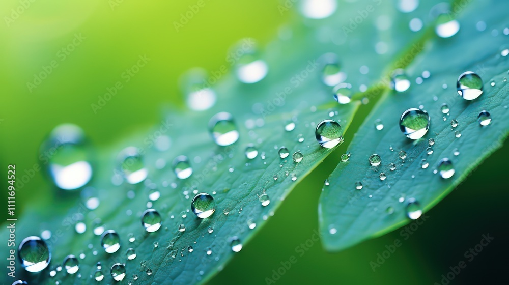 Close-Up of Fresh Green Leaves with Water Droplets Reflecting Light, Showcasing the Beauty of Nature and the Intricate Details of Leaf Structure in Vibrant Colors Close-Up of Fresh Green Leaves with Water Droplets Reflecting Light, Showcasing the Beauty of Nature and the Intricate Details of Leaf Structure in Vibrant Colors