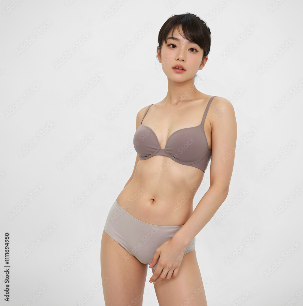 Photo of a beautiful Asian woman with short black hair wearing lingerie, slim figure, clean skin, taken in a studio with a white background, Generative Ai Photo of a beautiful Asian woman with short black hair wearing lingerie, slim figure, clean skin, taken in a studio with a white background, Generative Ai