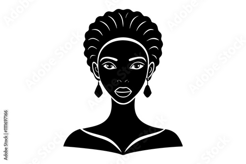 African Woman Half-Length Silhouette Vector – Elegant Black Woman Profile Design for Art & Print