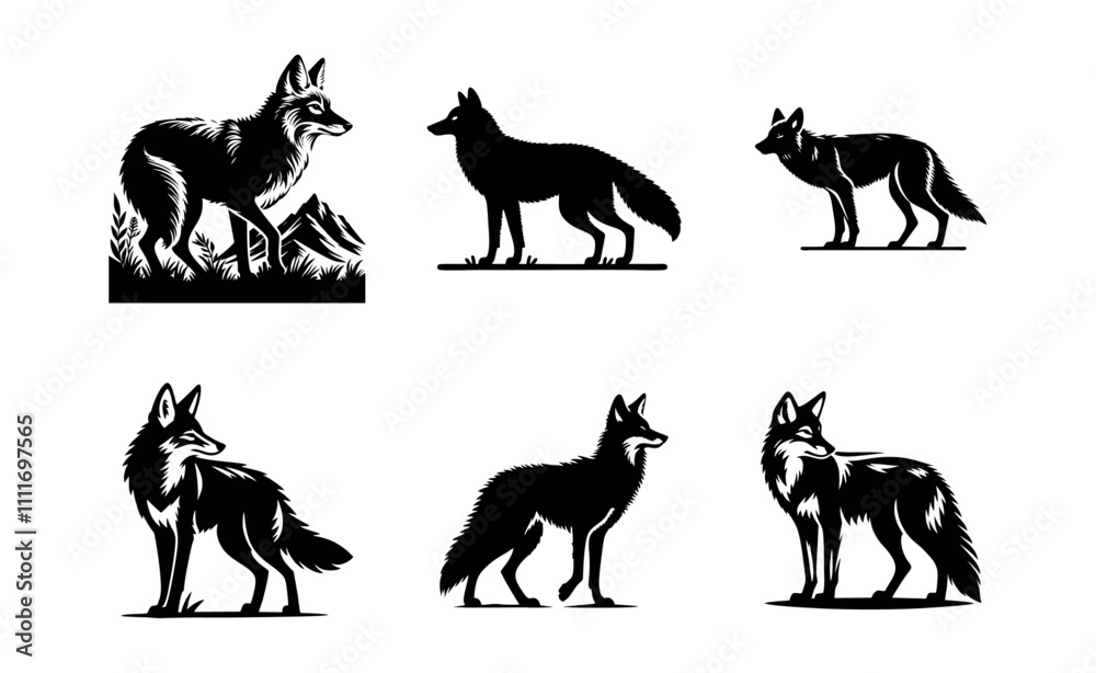 Fototapeta premium Coyote logo icon black white design