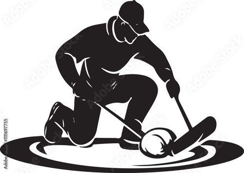 Vector Curling Player: Silhouette on Ice
 photo