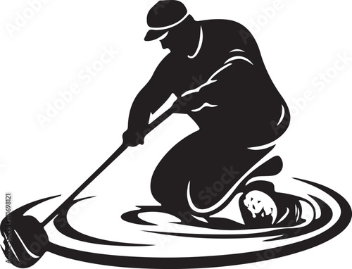 Vector Curling Player: Silhouette on Ice
 photo