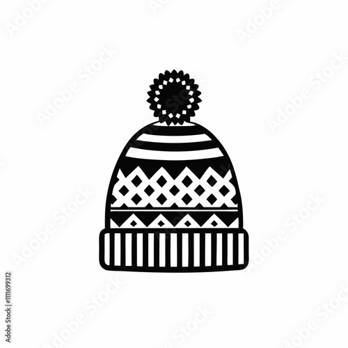 Silhouette Design of a Bobble Hat with Fluffy Pom-Pom and Ribbed Brim in a Cozy Minimalist Style