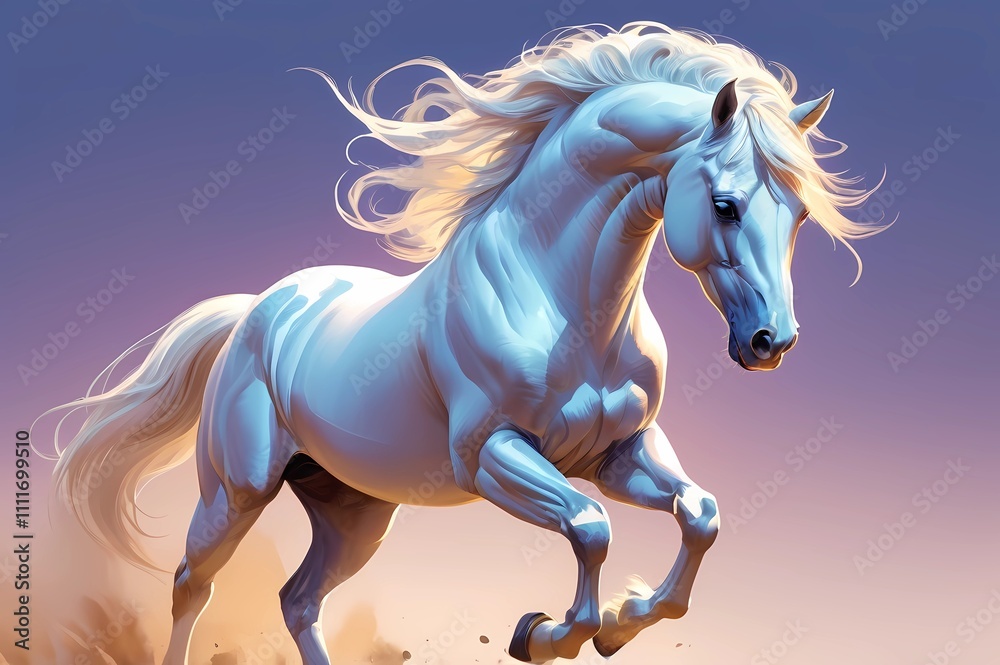 white horse drawing painting with majestic pose at color background white horse drawing painting with majestic pose at color background