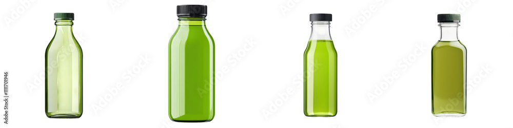 A transparent glass or plastic bottle filled with a refreshing cold brewed green tea health drink element showcased on a clean and minimalist white background A transparent glass or plastic bottle filled with a refreshing cold brewed green tea health drink element showcased on a clean and minimalist white background