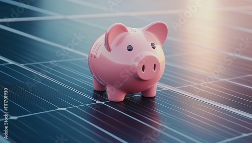 Saving Money on Solar Energy: Piggy Bank on Solar Panels, Clean Energy Investment