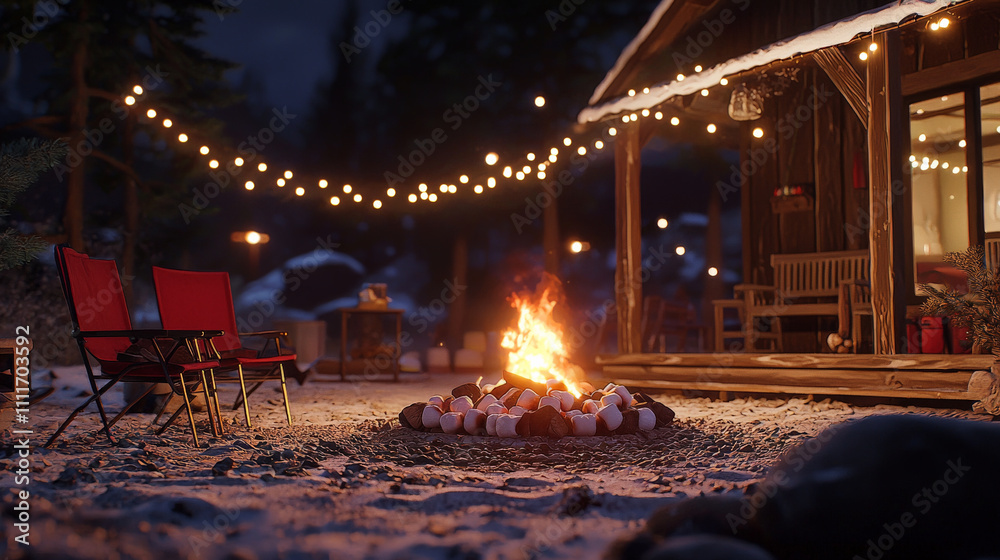 cozy campfire scene with roasting marshmallows and glowing lights cozy campfire scene with roasting marshmallows and glowing lights