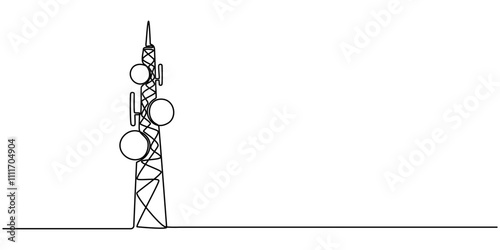 Signal Processing Continuous Line Editable Stroke Icon, Single continuous line drawing a radio tower stands tall against the sky. The infrastructure and technology behind radio broadcasting, Connect.