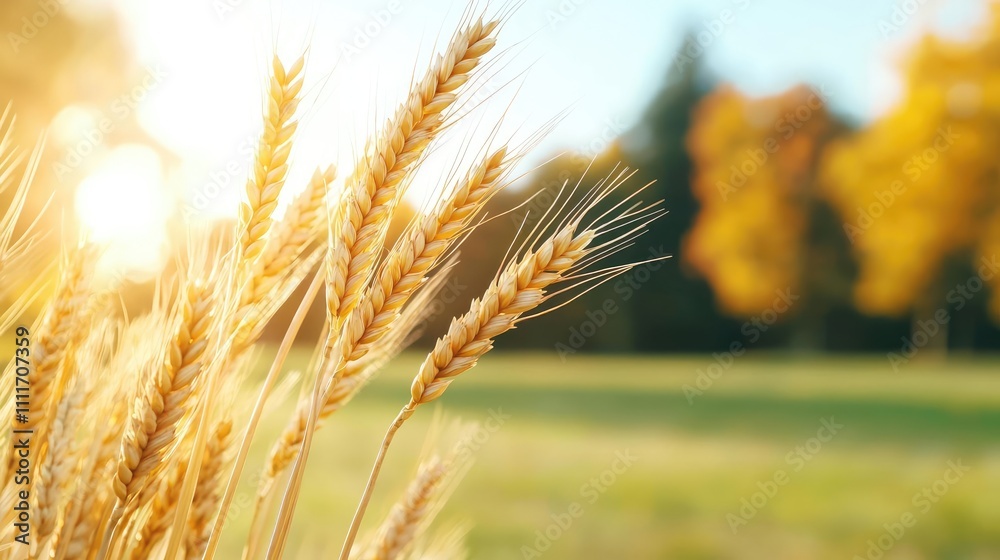 Golden wheat ear with sunlight in the background and soft focus. Golden wheat ear with sunlight in the background and soft focus.