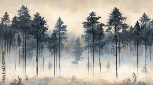 Wallpaper Mural A Misty Forest Scene with Tall Pine Trees Torontodigital.ca