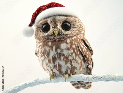 Whimsical Festive Owl perched on Snowy Branch Spreading Cheer in Ultra-Detailed 3D Render Model photo