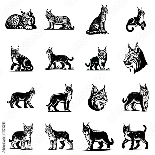 lynx silhouette logo icon black white design