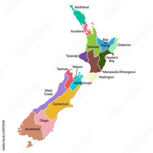 Regions of New zealand map shape, travel web flat concept icon vector illustration .