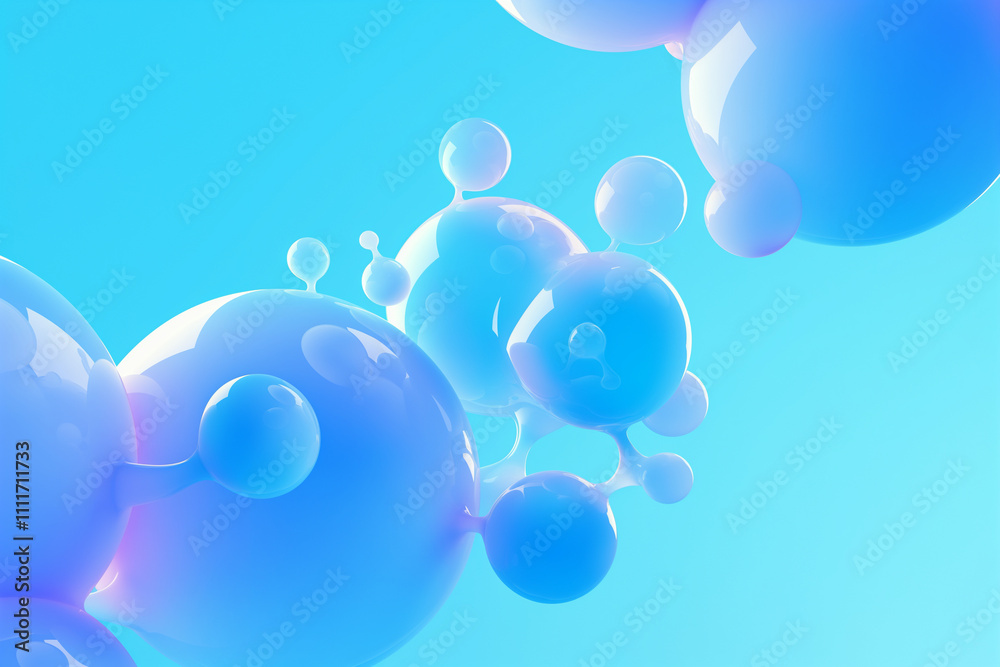 Floating blue spheres with glossy reflections in abstract space Floating blue spheres with glossy reflections in abstract space