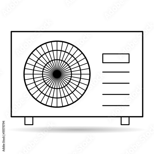 Heat pump air source shadow icon, cooling electric system machine, cool web vector illustration .