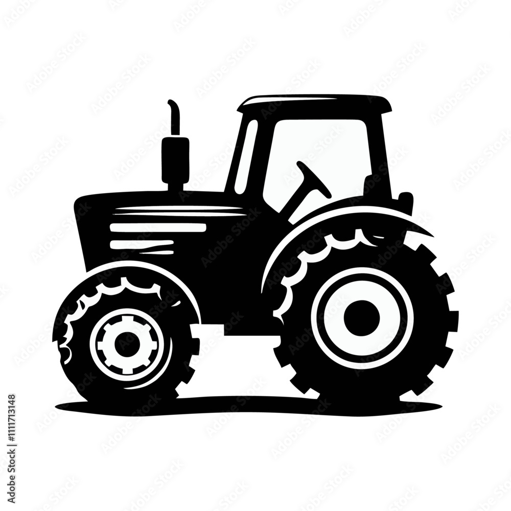 Obraz premium Tractor silhouette logo icon black white design