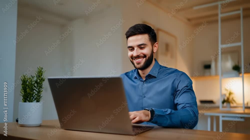 Businessman working at his laptop computer from his home office