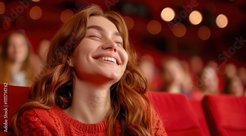Happy female college student in lecture hall 