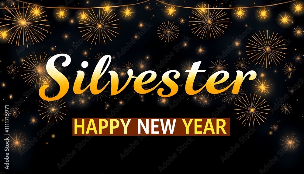 Silvester 2025 Happy New Year Banner with Fireworks Silvester 2025 Happy New Year Banner with Fireworks