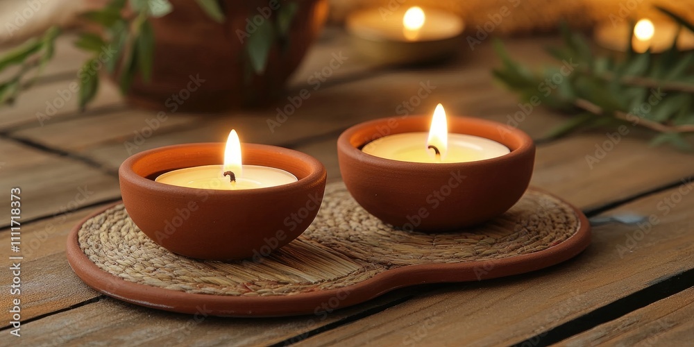 Two tea lights placed on a terracotta coaster, accompanied by a blackout emergency checklist highlighting essential items for managing a power outage with tea lights for illumination. Two tea lights placed on a terracotta coaster, accompanied by a blackout emergency checklist highlighting essential items for managing a power outage with tea lights for illumination.