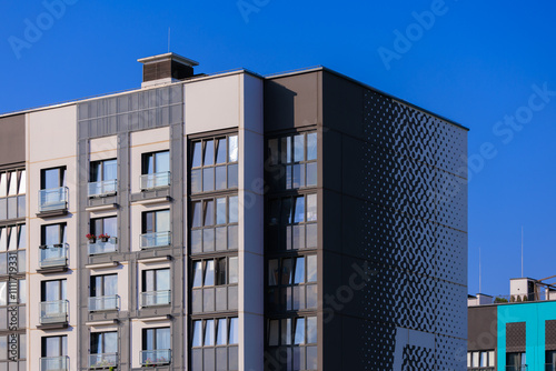 Photography Cityscape on a sunny day, modern buildings and houses