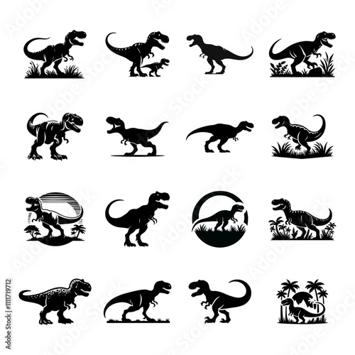 T-Rex (Tyrannosaurus Rex) silhouette logo icon black white design