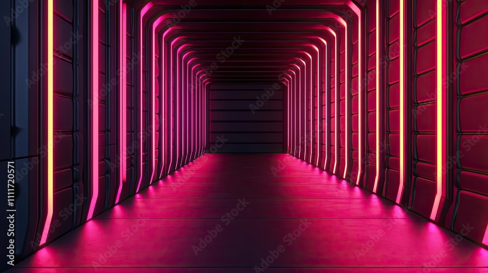 Futuristic corridor with vibrant pink and purple neon lights, creating a dynamic atmosphere. Futuristic corridor with vibrant pink and purple neon lights, creating a dynamic atmosphere.