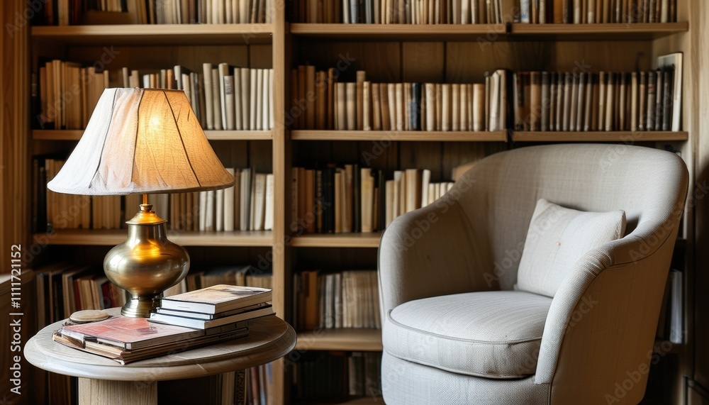 Cozy reading nook with armchair and bookshelf Cozy reading nook with armchair and bookshelf
