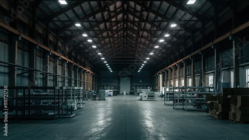 Dark Empty Warehouse - Abandoned Space  Industrial Interior  Desolate Atmosphere  Empty Hall  Gloomy Warehouse  Urban Decay  Shadowy Environment  Solitude  Grunge Architecture  Forgotten Place