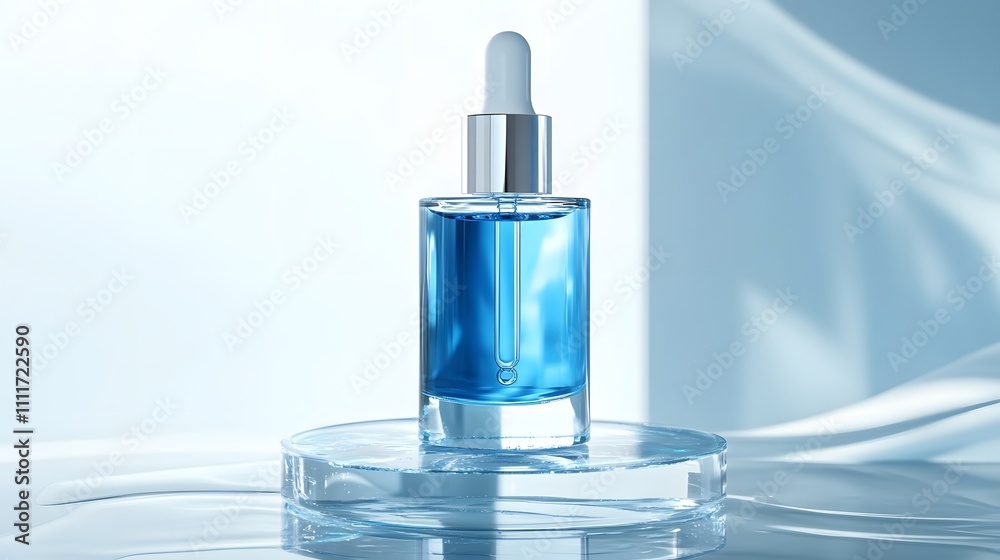 Transparent blue dropper bottle for skincare, isolated on a white background. Minimalist beauty packaging. Beauty product showcase. Transparent blue dropper bottle for skincare, isolated on a white background. Minimalist beauty packaging. Beauty product showcase.