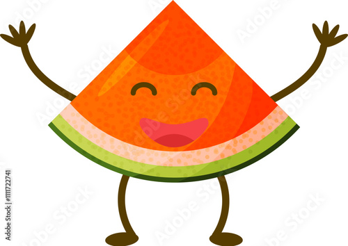 Watermelon cartoon character isolated on white background. Healthy food funny mascot vector illustration in flat design. Vector illustration