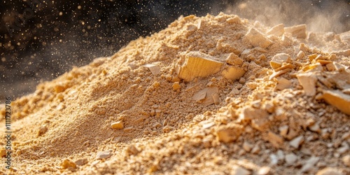 Large pile of sawdust generated from construction work, showcasing the impact of construction activities on the environment, with sawdust being a common byproduct in various building projects. photo