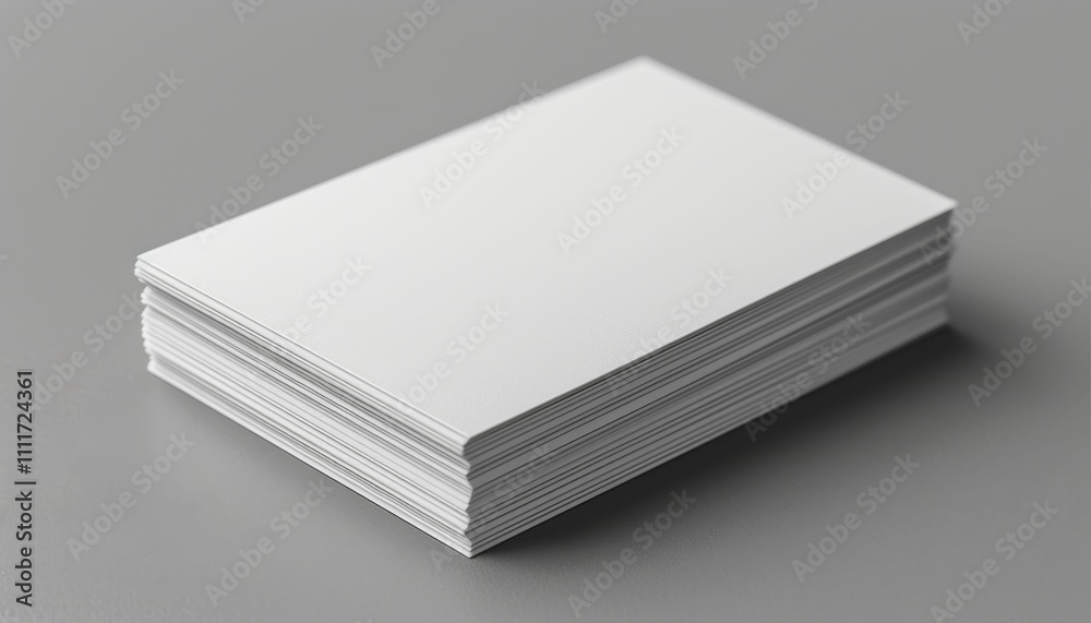 A stack of white business cards with a gray background