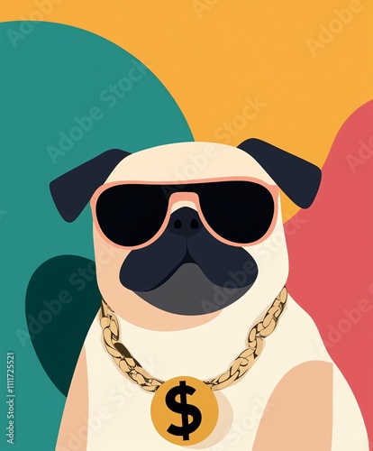 Trendy Pop Art Pug Design with Oversized Sunglasses Bright Background Digital Illustration Playful Vibe photo