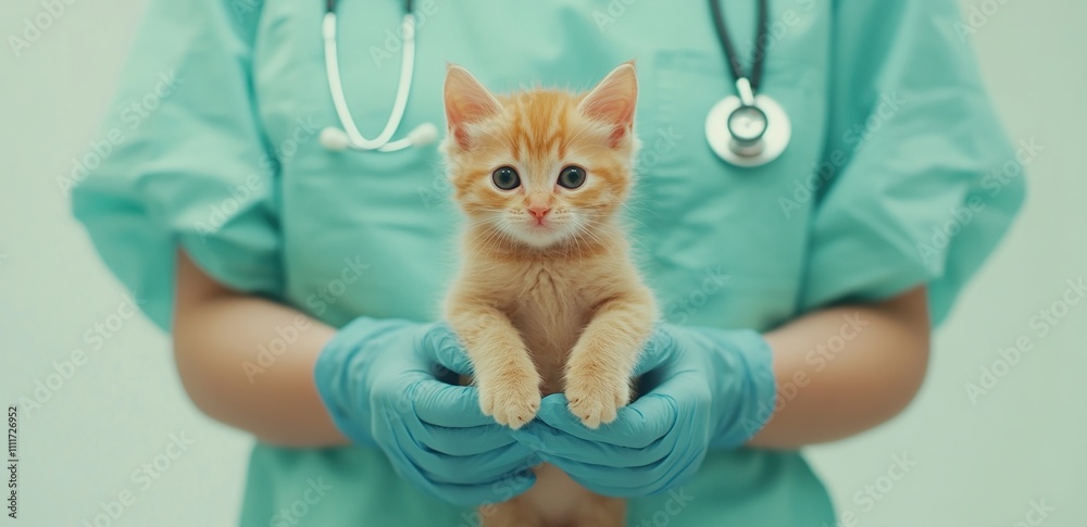 Veterinary Exam: Gently Handling a Kitten, Careful Checkup, Complete Health Assessment, Professional Vet Care, Adorable Orange Tabby Kitten. Veterinary Exam: Gently Handling a Kitten, Careful Checkup, Complete Health Assessment, Professional Vet Care, Adorable Orange Tabby Kitten.
