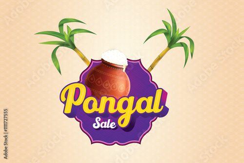 Pongal Festival Grand Sale Logo. Indian Ethnic Celebration Theme Concept Vector Illustration For E-commerce, Web, Greetings Card