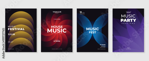 Music poster design background vector set. Electro Sound Cover template with vibrant abstract gradient geometric shape and line wave. Ideal design for social media, flyer, party, music festival, club. photo