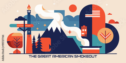 The great american smokeout: abstract landscape with smokestacks and nature elements photo