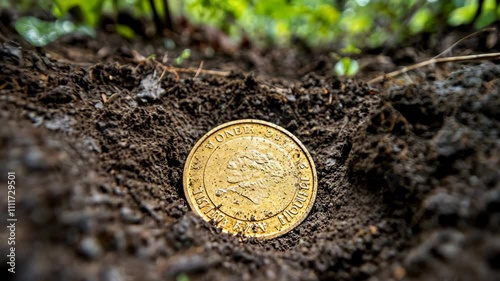Gold coin discovered in soil during treasure hunting in a forest near a historic site