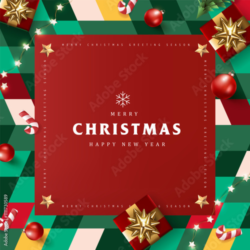 Merry Christmas and happy new year sign banner frame with festive decoration