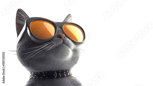 3d style of hipstesr cat, isolated on white background. Copy space.