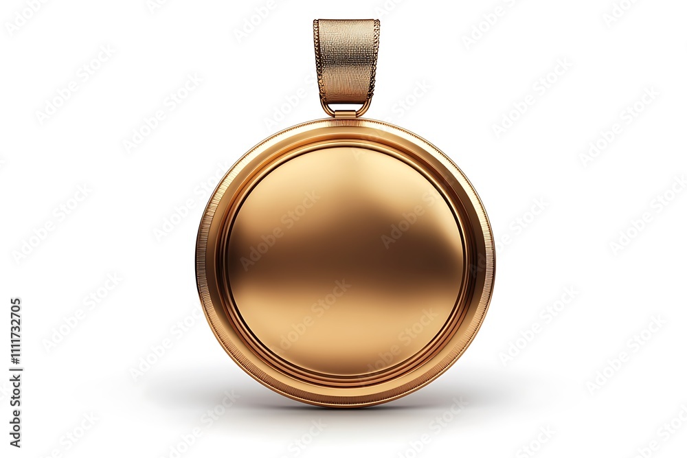 A blank golden medal or pendant with a ribbon, signifying achievement and recognition. A blank golden medal or pendant with a ribbon, signifying achievement and recognition.