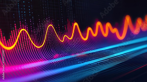 Vibrant sound wave visualization on a digital background.