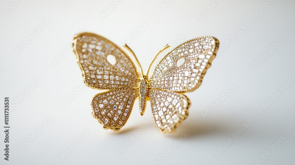 Elegant Gold Butterfly Brooch with Sparkling Gemstones Detail Elegant Gold Butterfly Brooch with Sparkling Gemstones Detail