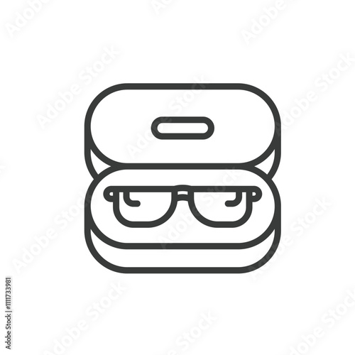 Glasses in case, icon in line design. Glasses, case, storage, protection, eyewear, container, lenses on white background vector. Glasses in case editable stroke icon