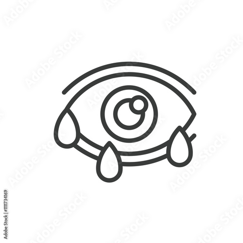 Watery eyes, icon in line design. Watery, eyes, tears, lacrimation, irritation, moisture, crying on white background vector. Watery eyes editable stroke icon