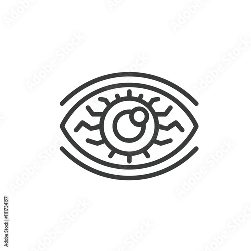 Red eye, icon in line design. Red, eye, irritation, inflammation, conjunctivitis, dryness, discomfort on white background vector. Red eye editable stroke icon
