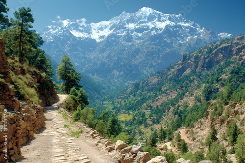 Majestic mountain vista, scenic trail.