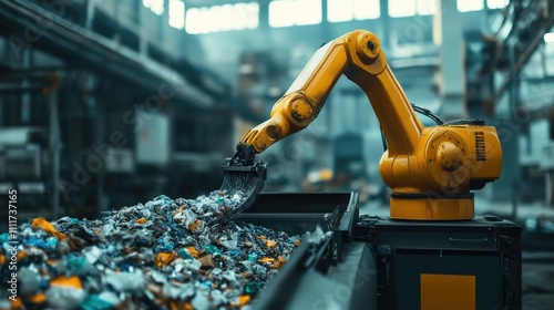 Robot analyzing and sorting recyclable materials in a waste facility